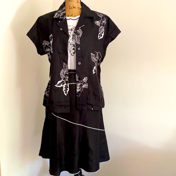 Uniform John Paul Richard Dresses & Skirts - 3 Piece Set Jacket Skirt Top Xl, L Linen Black